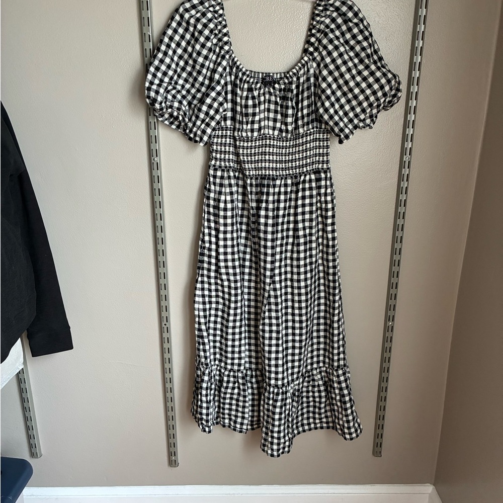 J. Crew Black and White Checkered Midi Dress
